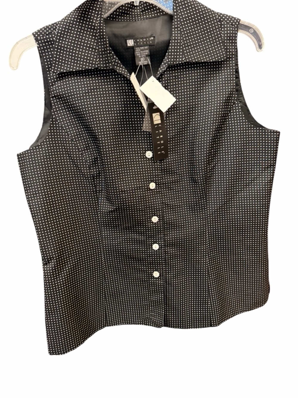 Carole Little 100% Silk Polka Dot Sleeveless Blouse Tailored Vest Style Top - Picture 2 of 3